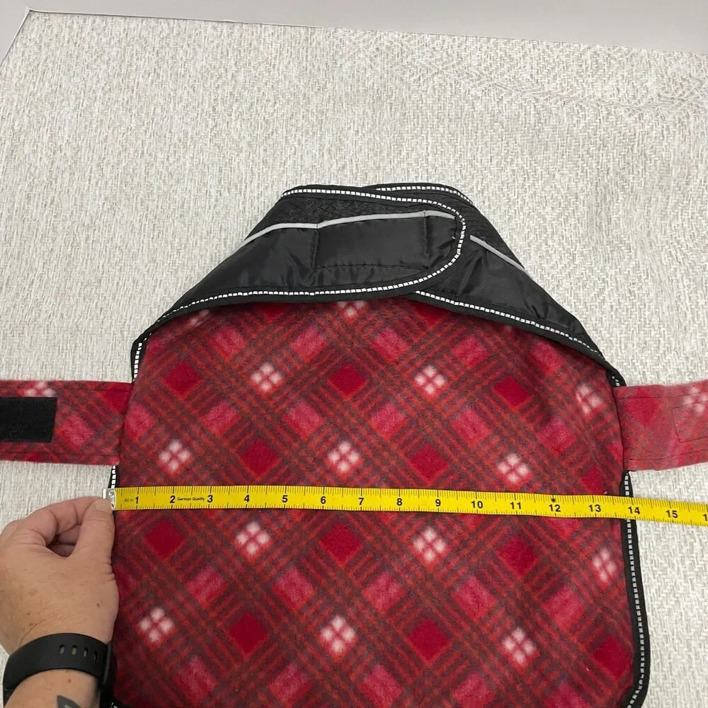 Top Paw Dog M Black Reflective Coat with Red Plaid Lining Waterproof